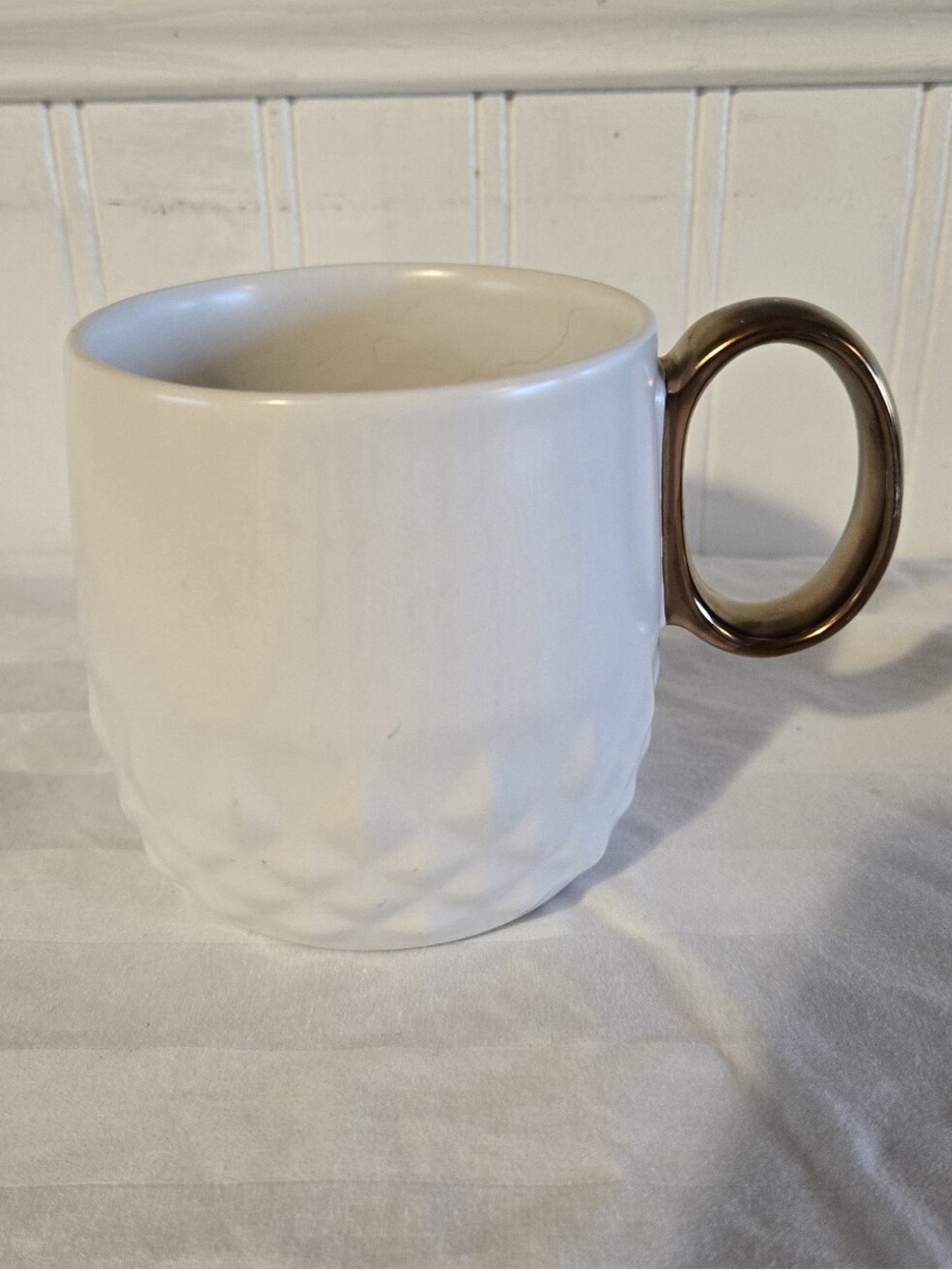 White Ceramic Decorative Mug with Metallic Gold Handle